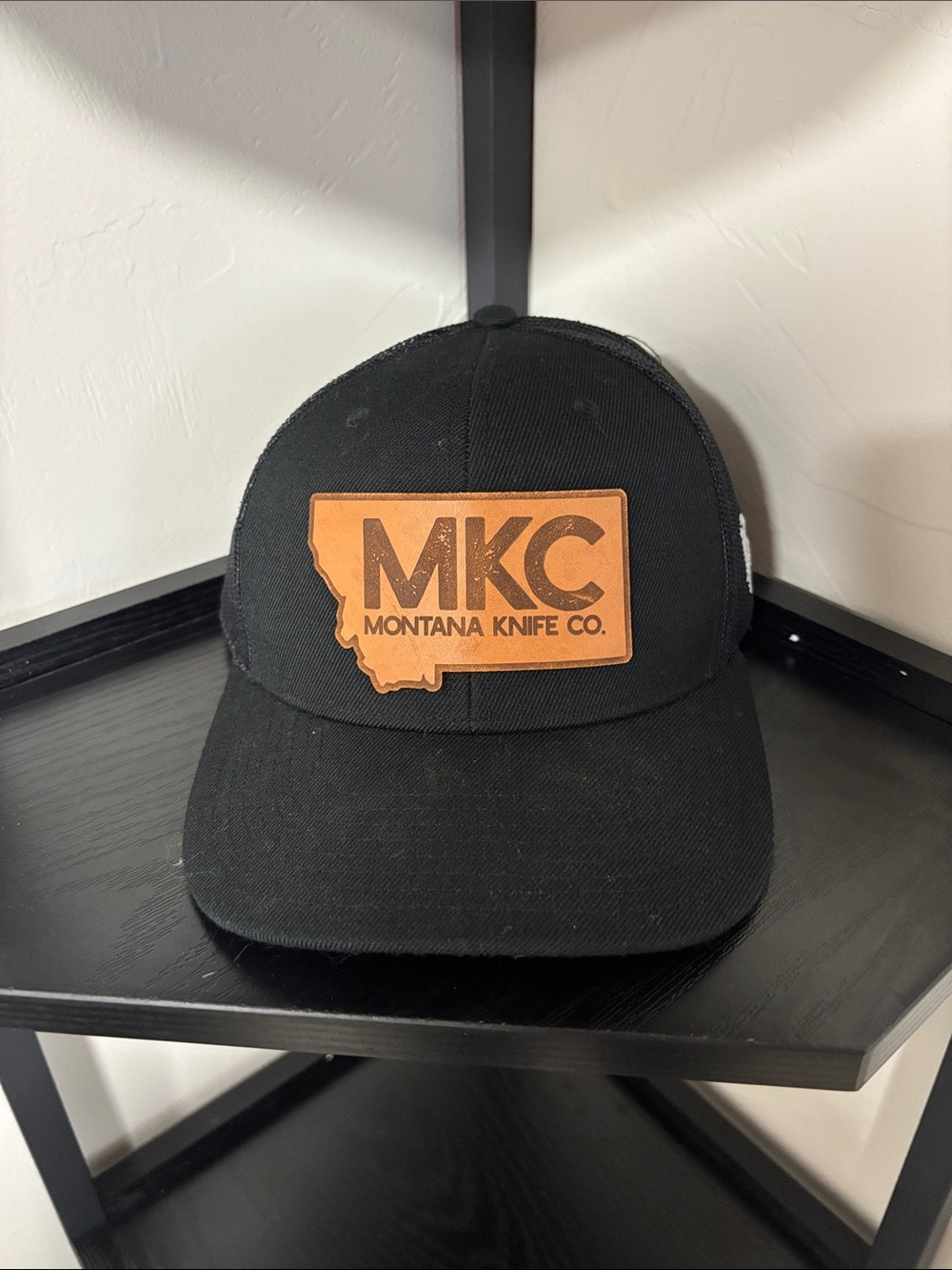 MKC Montana Knife Co. Black Trucker Hat with Leather Patch